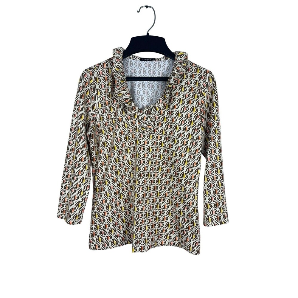 J McLaughlin Geometric Print Catalina Cloth Top Womens S Stretch Career Office